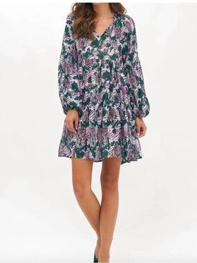 Oliphant Pink & Green Floral Mini Dress
